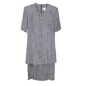 Vintage Ultra Dress one Piece Set Women 8 Navy Blue Gingham Vintage Pearl Button